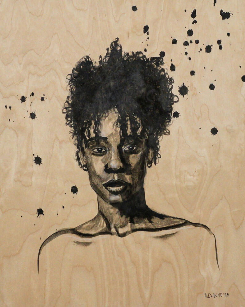 Lueur d'espoir, 16"x20", 2023, Encre de Chine et charbon sur panneau de bois profondeur galerie, 350$
