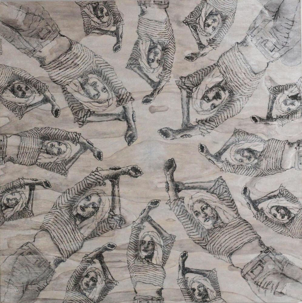 Ne me laisse pas me fondre dans la foule, 24"x24", 2025, Marqueur et acrylique sur panneau de bois profondeur galerie, 550$