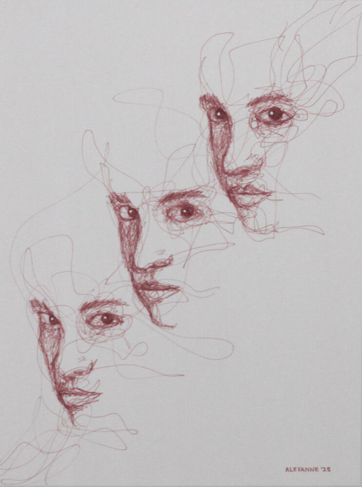 Exaspéré, 9"x12", 2025, Sharpie sur papier, 125$ encadré ou 115$ juste l'oeuvre